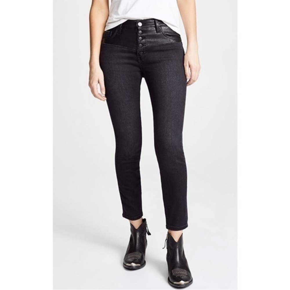 Current/Elliott The Fused Black High Waist Stiletto Skinny Ankle Jeans